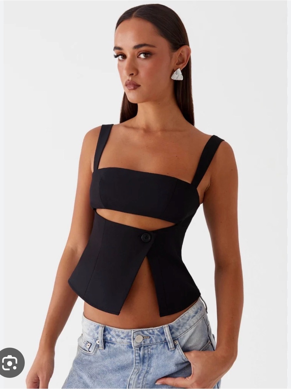 Peppermayo Black Cutout Square-Neck Crop Top
